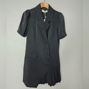 Commense Double Breasted Multi Button Short Puff Sleeve Pleaded Blazer Dress